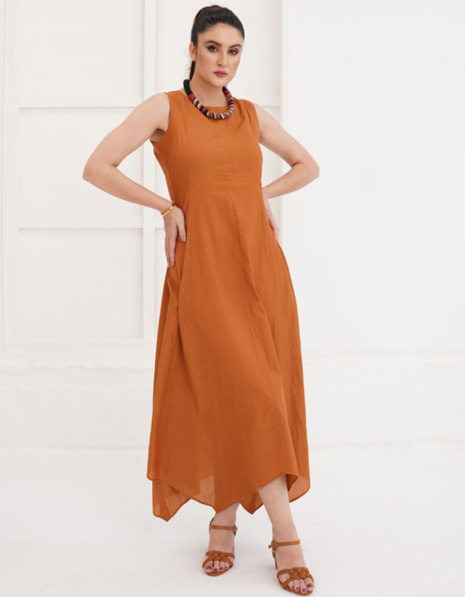 Diagonal Cut A-Line Sleeveless Long Dress