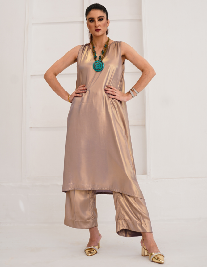 Gold Metallic A line Top with trouser