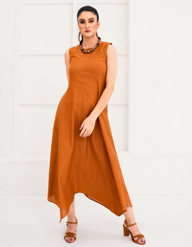 Diagonal Cut A-Line Sleeveless Long Dress