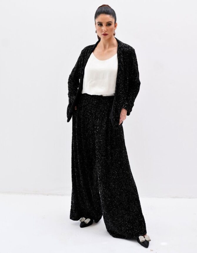 Dazzle in Black Sequins and Palazzo Pants