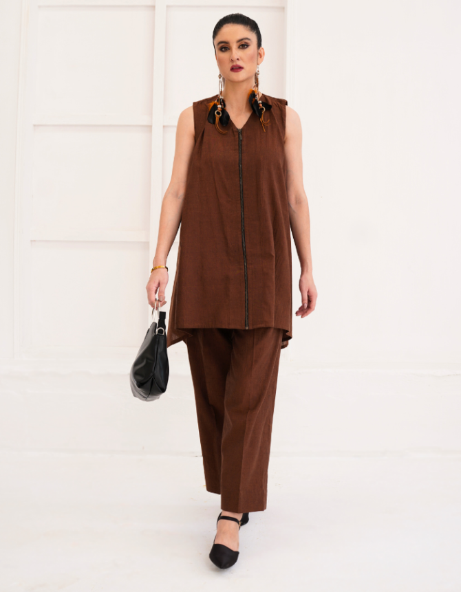 Brown A line zipper with trouser