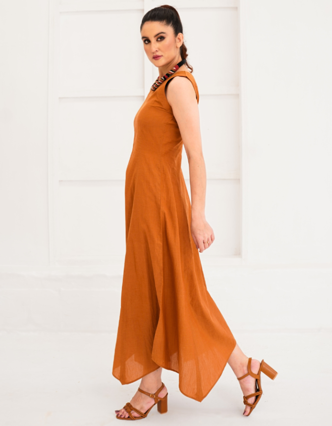 Diagonal Cut A-Line Sleeveless Long Dress