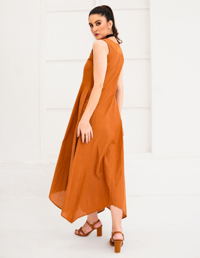 Diagonal Cut A-Line Sleeveless Long Dress