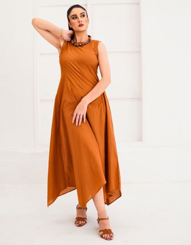 Diagonal Cut A-Line Sleeveless Long Dress