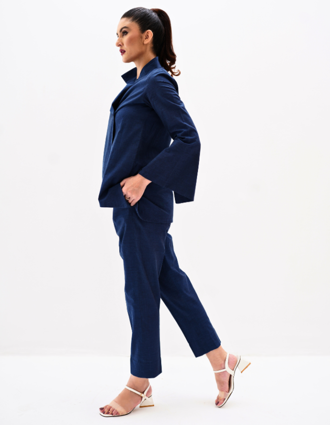 Navy Biker Style Jacket & Trouser Set